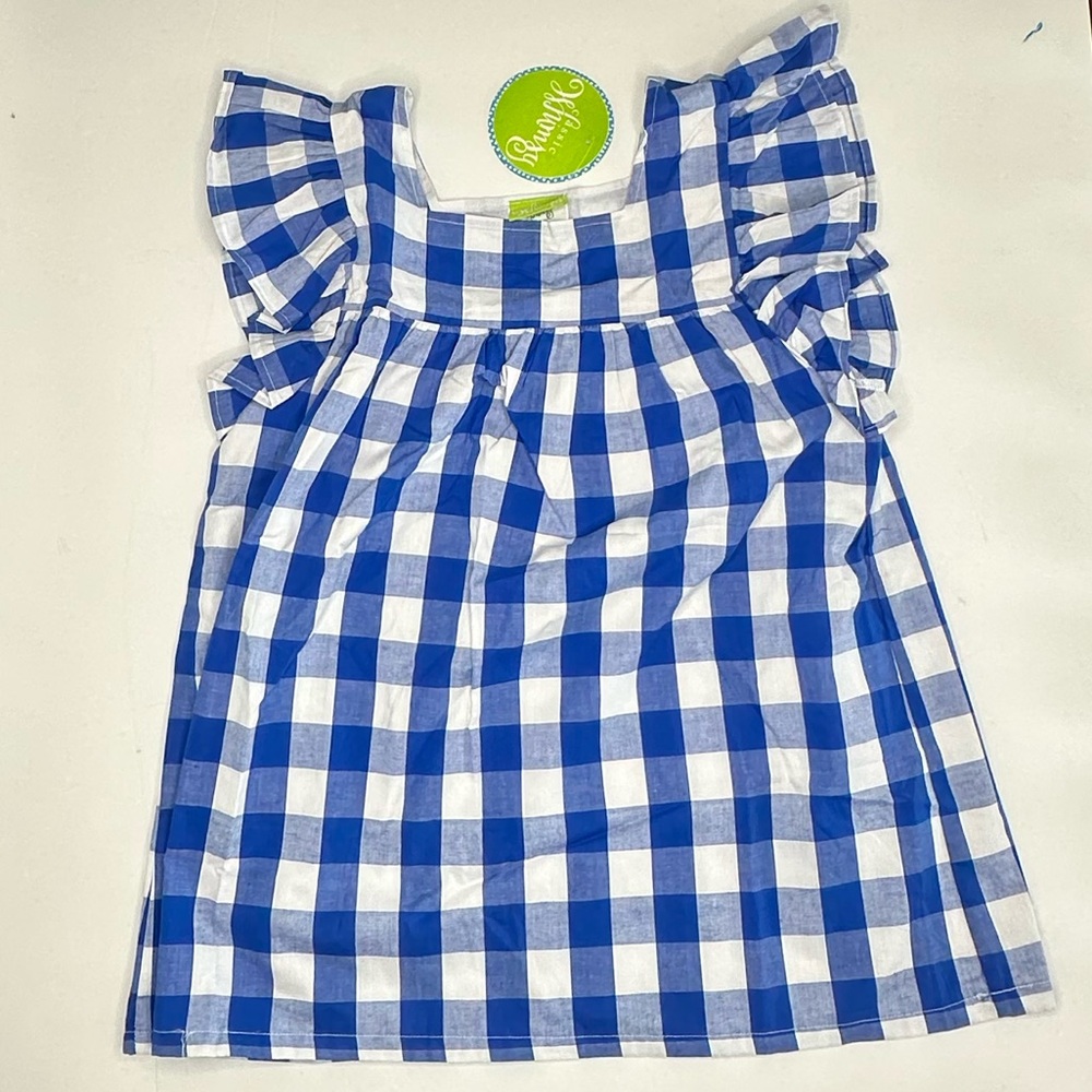 Blue Gingham Ruffle Sleeve Blouse